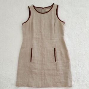 Michael Kors Linen Knee Length Jumper Shift Dress w/Faux Leather Trim/Size 8